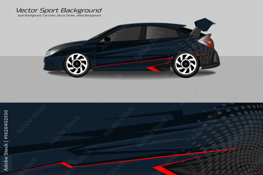 Naklejka premium Sporty Hatchback Car Livery with Red and black color Racing Stripes EPS 10