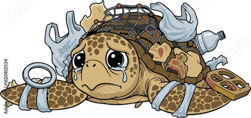 Distressed Sea Turtle Entangled in Plastic Waste A Plea for Ocean Conservation