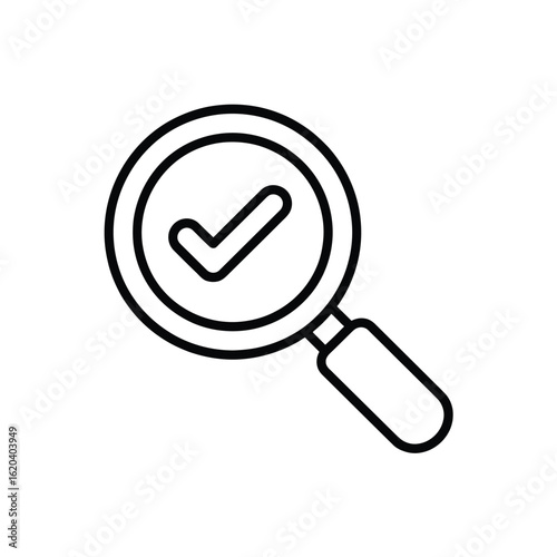 Magnifying glass with checkmark icon for verification and search success
