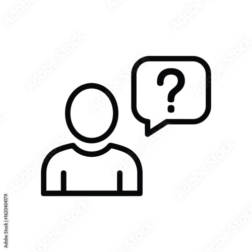 Person with a question mark in a speech bubble icon
