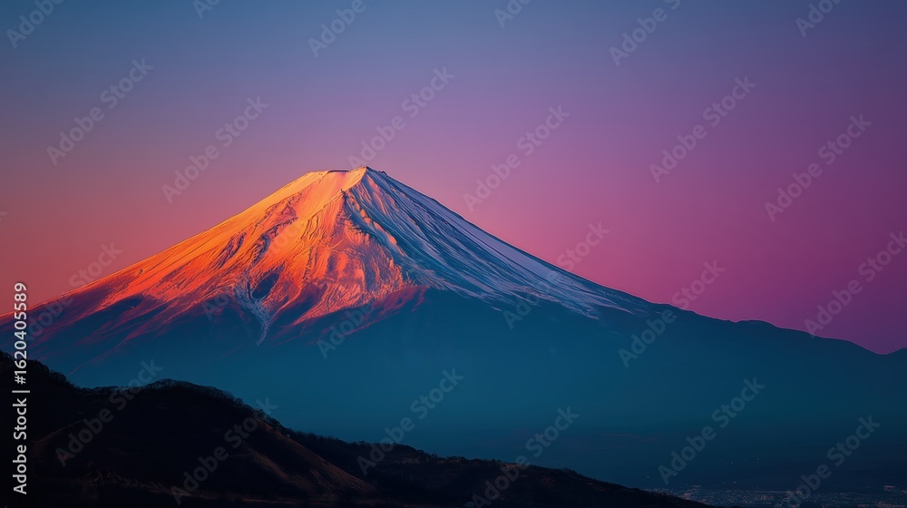 Fototapeta premium Mount Fuji with vibrant pink-orange summer sunset