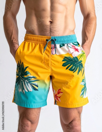 Vibrant Swim Trunks Close-Up for Fashion Mockup

