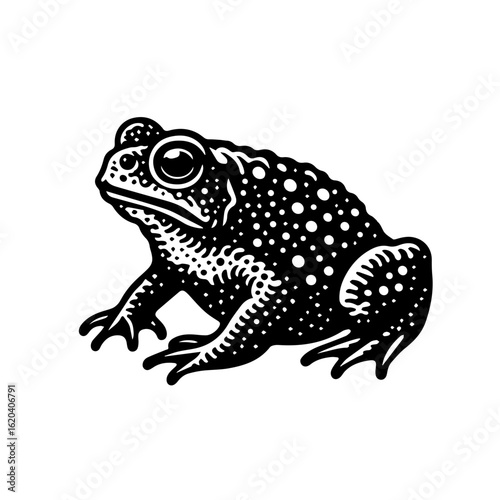 Black and White Illustration of a Textured Frog.