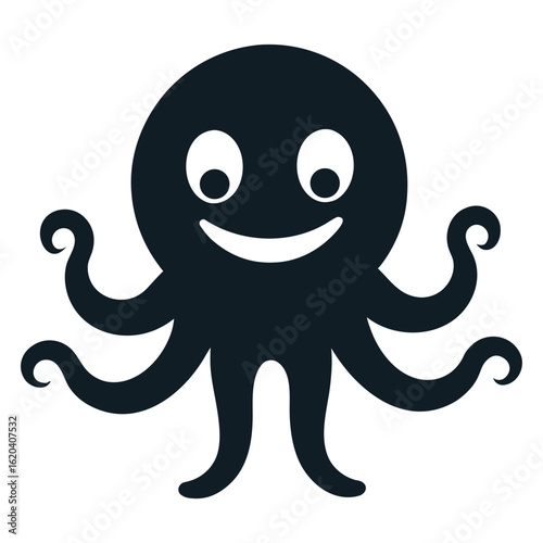 Vector cartoon octopus silhouette with smiling face