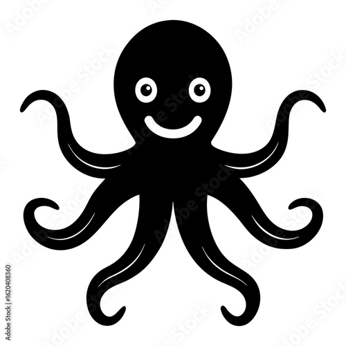 Vector cartoon octopus silhouette with smiling face