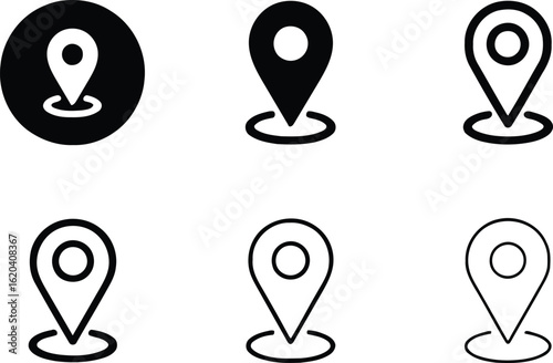 Black and white location pin icons map marker navigation