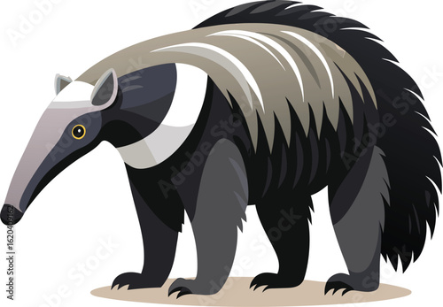 Giant Anteater Illustration, Wildlife Animal Cartoon, South American Fauna, Nature Design, Flat Style Vector Graphic