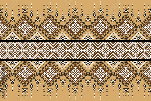 Embroidery Pattern Gold Brown Design - Traditional Embroidery Cross Stitch Fabric Print - Vintage Embroidery Border Vector Art for Craft Projects