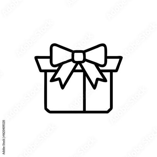 Outline gift box with ribbon bow icon present