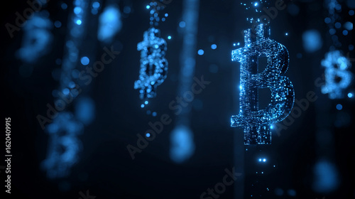 Bitcoin icon digital style move upward futuristic style