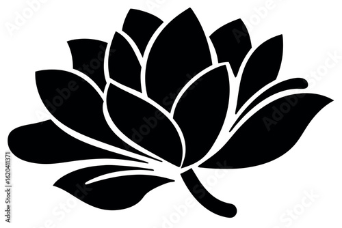 solid black lotus blossom shows petals on a transparent background