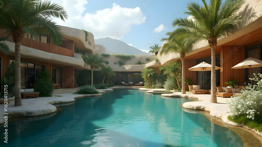 Fototapeta premium swimming pool in the middle of a luxury villa
