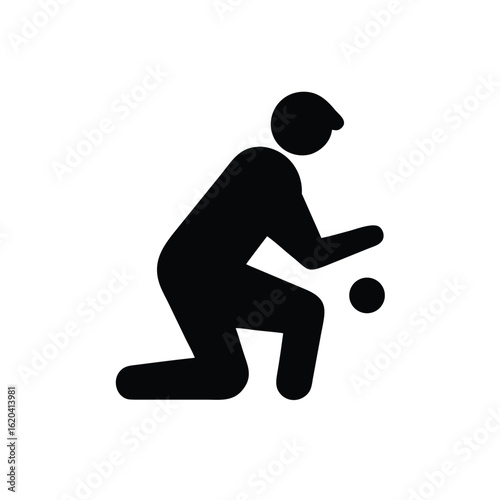 Minimalist Silhouette of a Baseball Catcher in Crouching Position Design