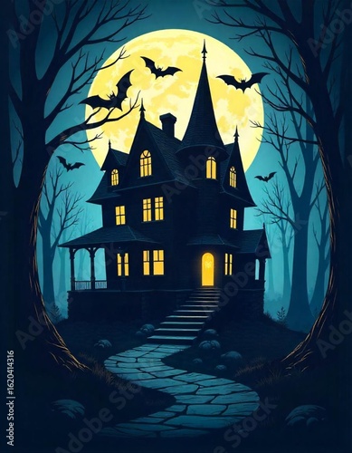 Fototapeta halloween background with haunted house