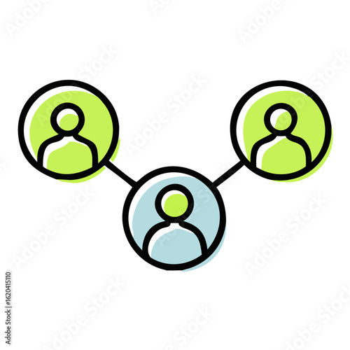 Illustration of a social network connection with three people isolated on white background