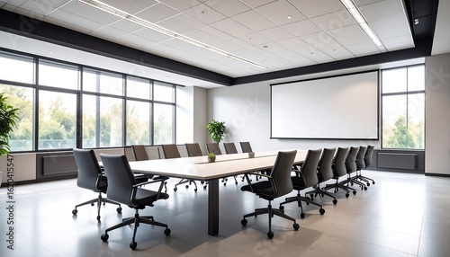 Modern conference room with large windows