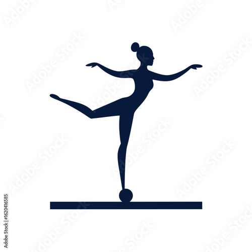 Minimalist Silhouette of a Female Gymnast Performing on Balance Beam Vector Design