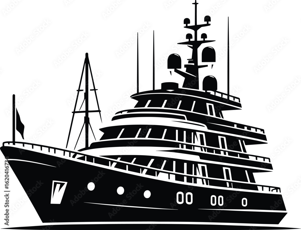 Fototapeta premium Modern minimal ship boat silhouette vector illustration isolated on a white background