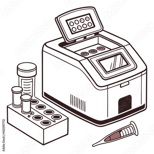 Creative PCR Machine Vector Illustration | Clean and Modern Design for Genetic Testing, Molecular Biology, and Medical Laboratory Projects	