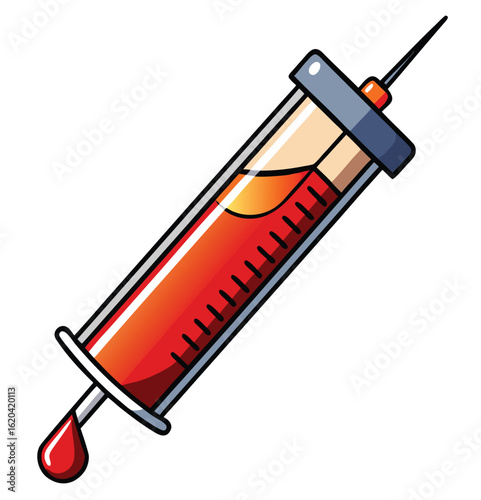 Vector illustration of a medical syringe icon design cartoon tool object