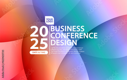 Modern abstract template for a business conference poster or event flyer. Features vibrant gradient waves and a clean layout with space for your logo and text. Perfect for corporate and marketing use.