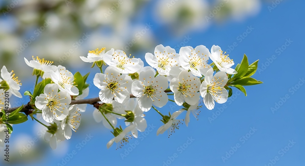 Delicate white cherry blossoms on a branch against a clear blue sky white flower spring Delicate white cherry blossoms on a branch against a clear blue sky white flower spring
