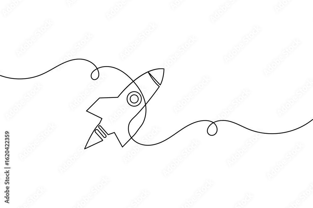 Fototapeta premium Rocket continuous one line drawing minimalist outline vector illustration 