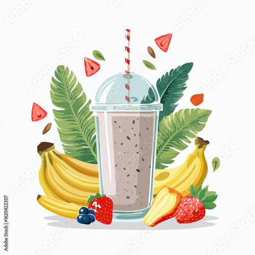 Fruchtiger Smoothie im Glas – flache Vektorillustration