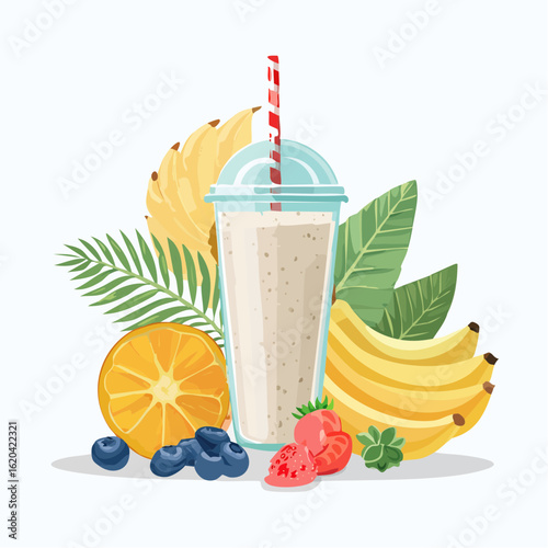 Fruchtiger Smoothie im Glas – flache Vektorillustration