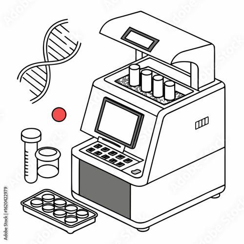 Creative PCR Machine Vector Illustration | Clean and Modern Design for Genetic Testing, Molecular Biology, and Medical Laboratory Projects	