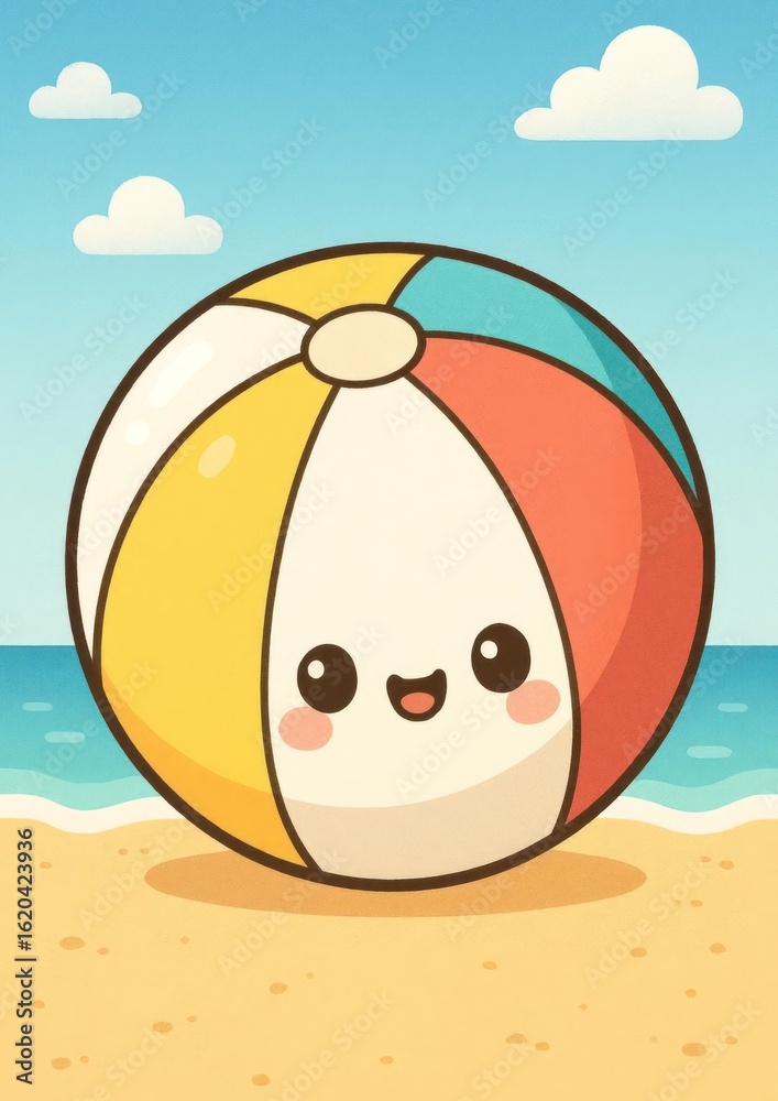 Naklejka premium Cute beach ball cartoon wallpaper.