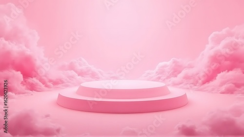 Pink podium in cloudy background