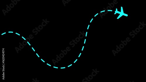 plane route animation. Airplane flight path animation, travel route map, flying destination line, air journey dashed trace, plane movement on map, trip route animation, aviation travel background