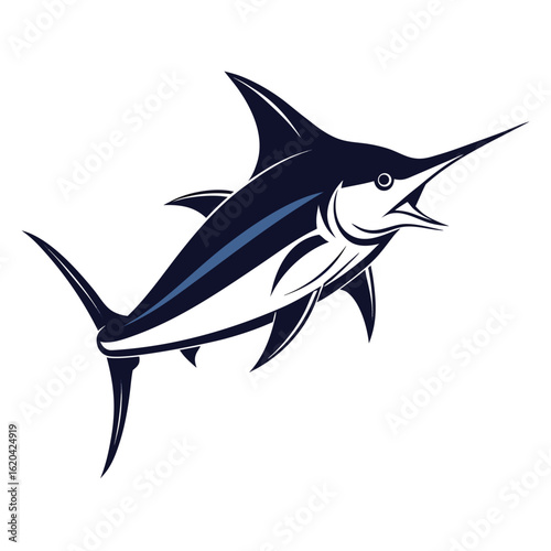 Majestic swordfish silhouette illustration isolated on white background