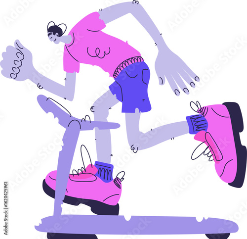 Cartoon Man Running on Treadmill for Fitness, Cardio Exercise and Training.