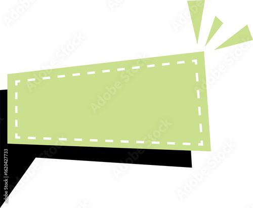 Abstract green shape with white dashed border and burst vector graphic