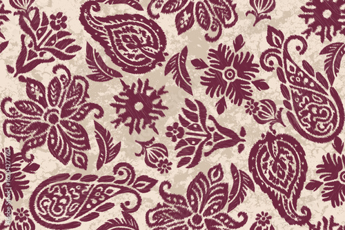 patchwork Ikat paisley embroidery on the fabric in Indonesia, India and Asian countries.geometric ethnic oriental seamless pattern.Aztec style. illustration. design for texture, fabric,clothing