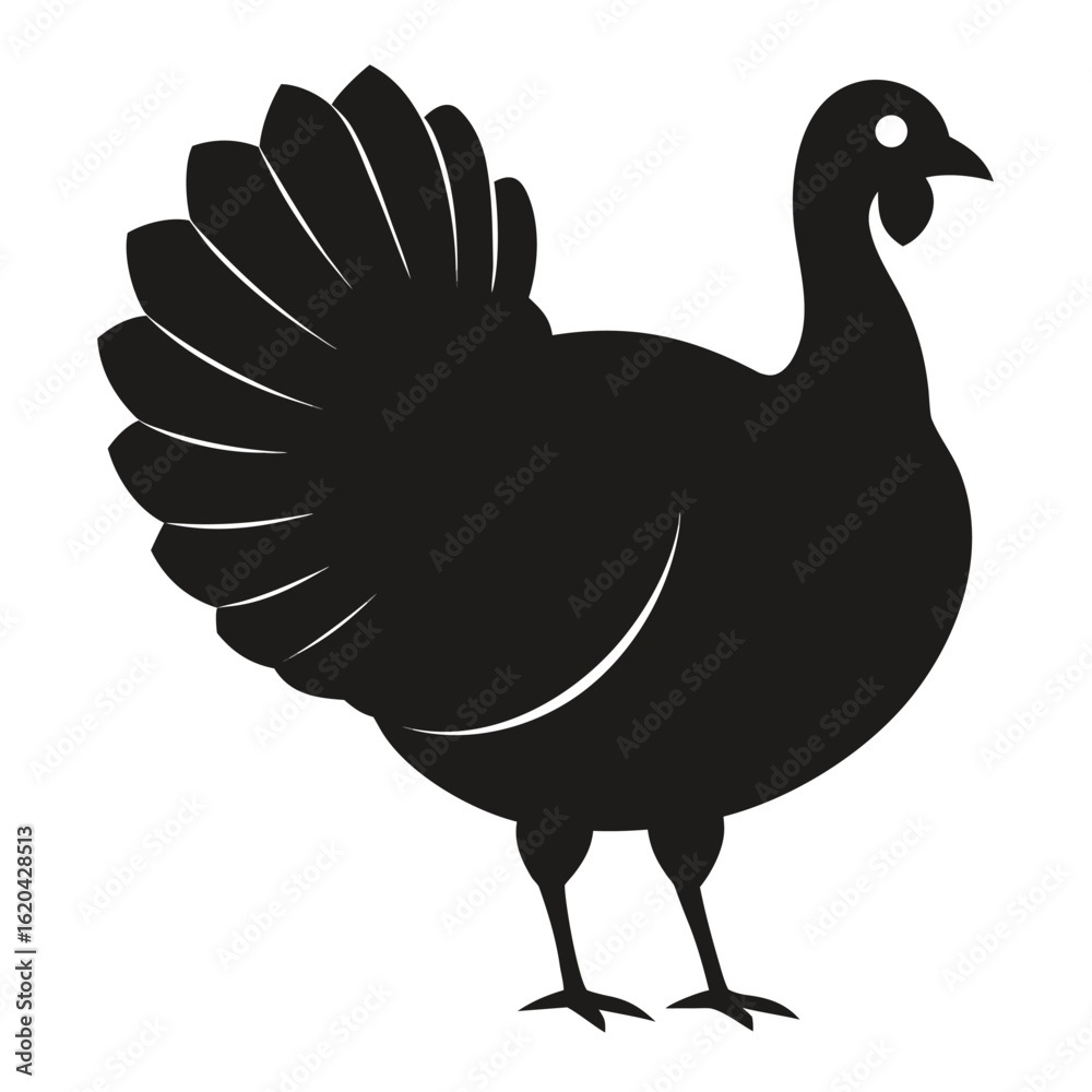 Fototapeta premium Detailed silhouette of a turkey in profile isolated on a clean white background for easy integration isolated on white background