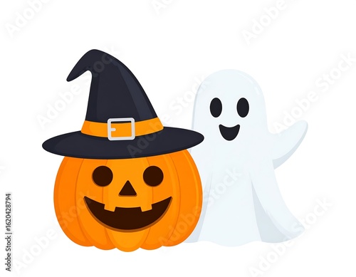 Cartoon Halloween pumpkin and ghost