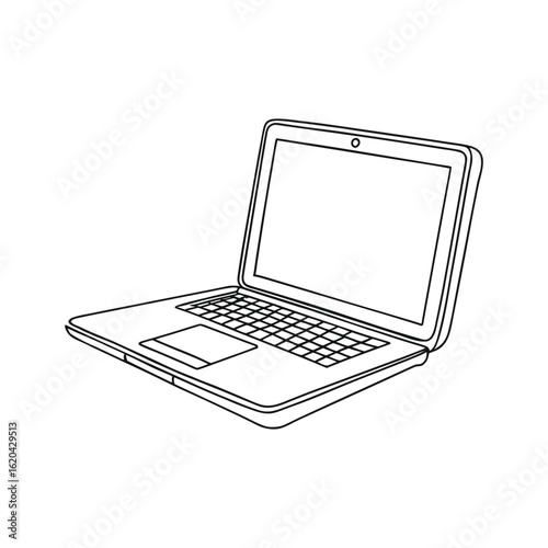 Outline drawing of an open laptop isolated on white background