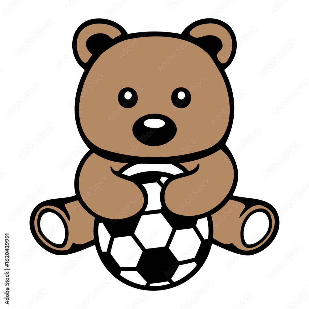 Naklejka premium Bear Teddy Football Sport Hobby Fan Soccer Club Ball