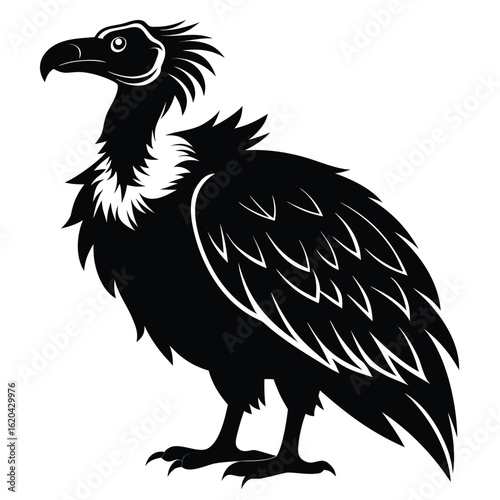 A striking black vulture silhouette in profile isolated on a clean white background for versatile design use isolated on white background