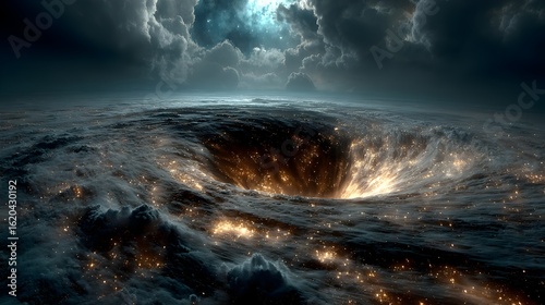 Witness the awesome power of a black hole bending spacetime. Ideal for scientific visualizations, futuristic designs, and conveying the mysteries of the universe.