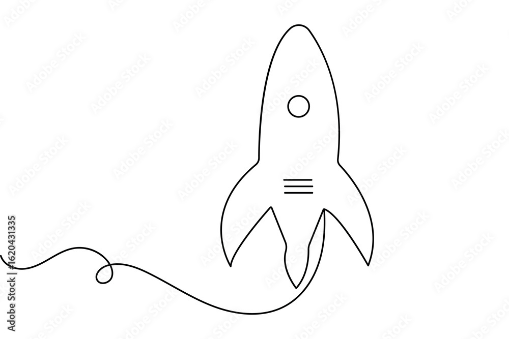 Fototapeta premium Rocket continuous one line drawing minimalist outline vector illustration 
