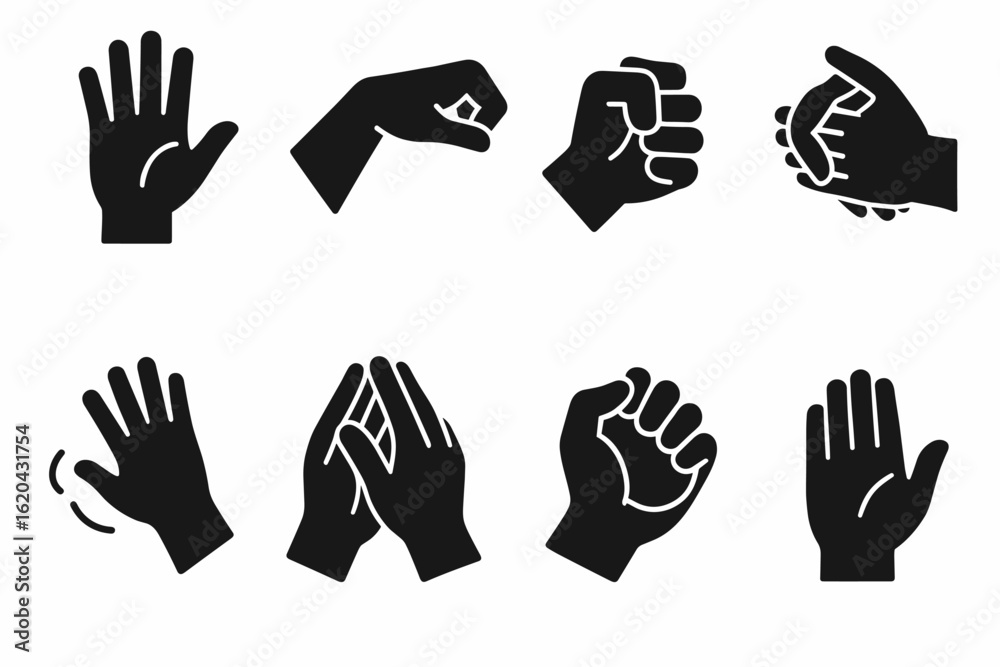 Obraz premium Hand gesture silhouette icon set. communication, expression graphics collection