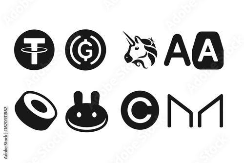Cryptocurrency, blockchain filled icon set. digital, finance tokens collection