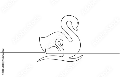 Continuous one line drawing of swan, vector.