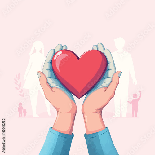 Vsai hands holding heart symbolizing family love and care