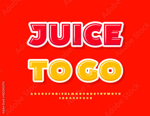 Vector Marketing banner Juice To Go. Fashion Glossy Font. Decorative Alphabet Letters and Numbers set.	