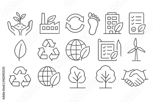 Eco-friendly, sustainability line icon set for environment and recycling concepts